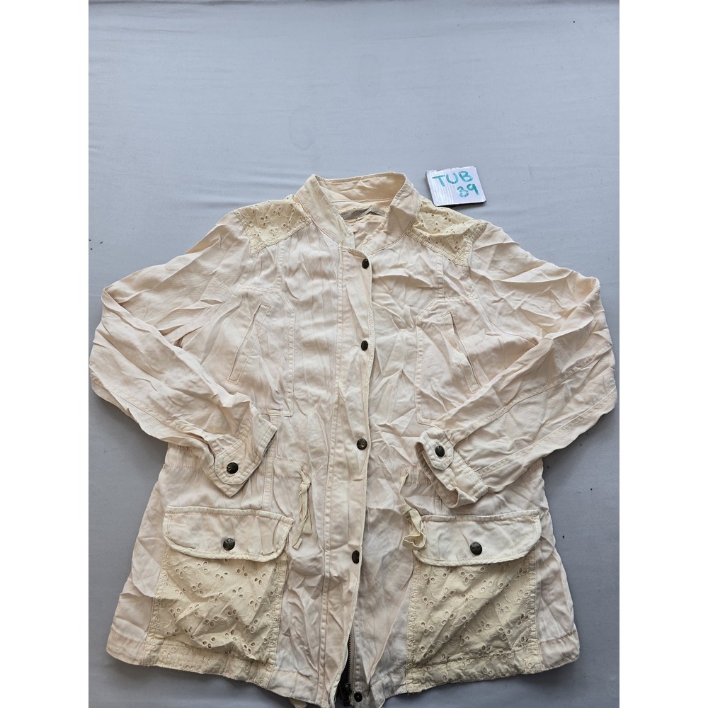 Max Jeans Cream Eyelet Lace Utility Jacket Womens Large Full Zip Field Coat L